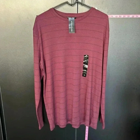 Structure Long Sleeve ribbed pullover, boatneck,thin stripe, color wine/black - Picture 1 of 9